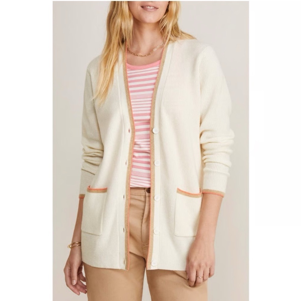 Vineyard Vines Varsity Tipped V-Neck Cardigan Marshmallow
